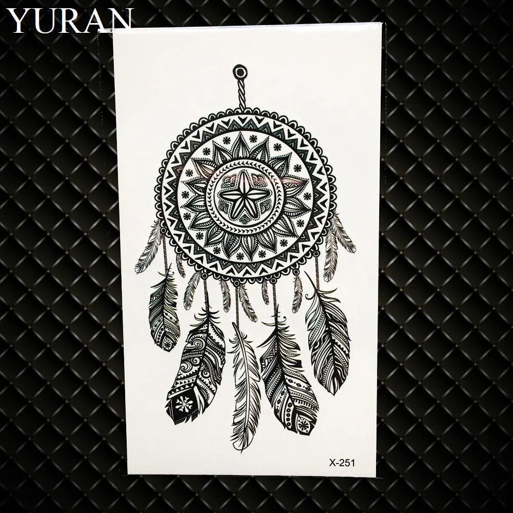 Watercolor Dream Catcher Temporary Tattoo Women Tribal Tattoo Sticker Black Dreamcatcher Fake Flash Tatoo Girl Body Arm Shoulder
