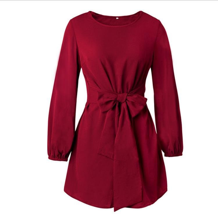 Solid Color Plus Size Loose Simple Dress Belt Temperament Women's Wear - VSMEE