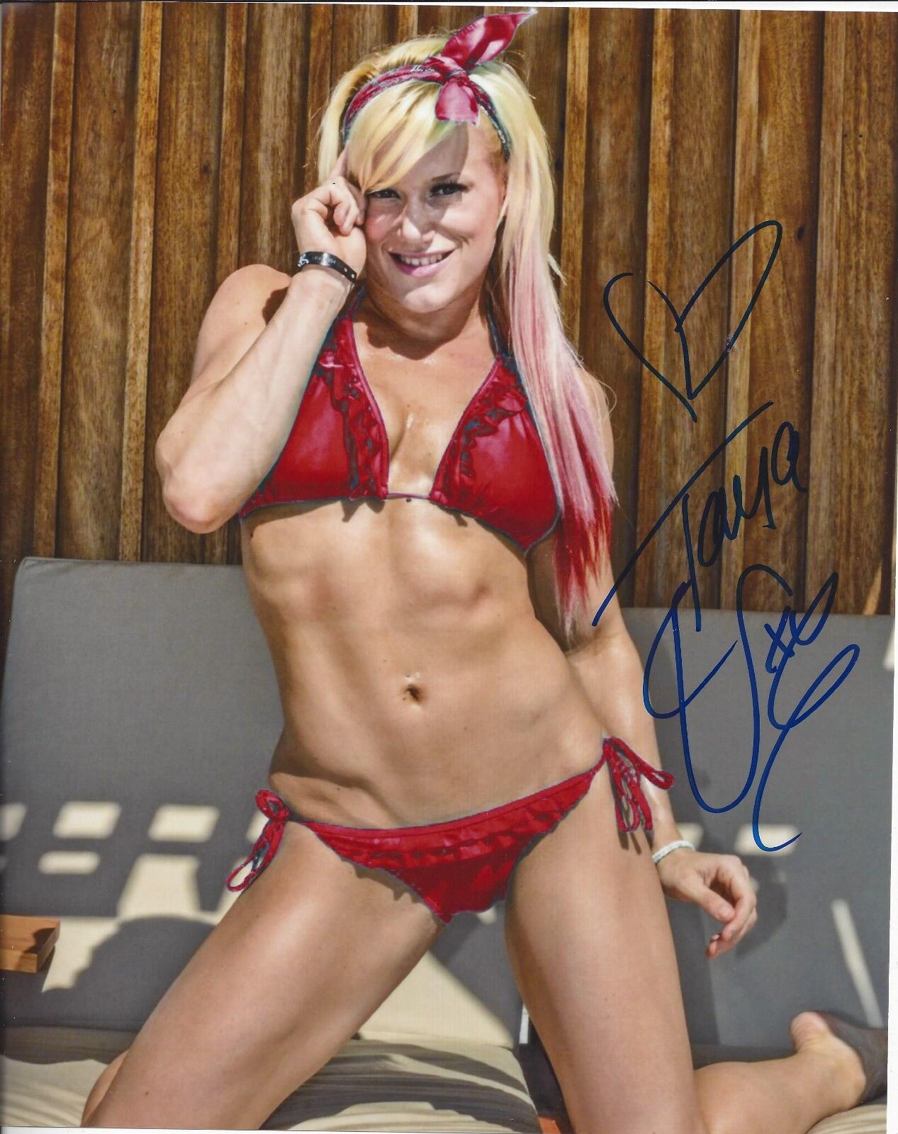 Taya Valkyrie autographed 8x10 #4Lucha TNA Sexy Red Bikini