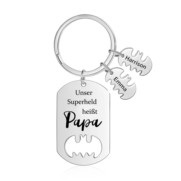 Kettenmachen Personalisierbare 2 Namen Unser Superheld heißt Papa Batman Schlüsselanhänger-Geschenk mit Nachrichtenkarte