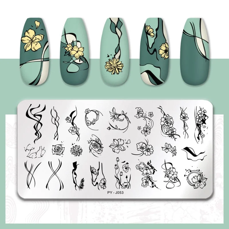 PICT YOU Flower Nail Stamping Plates Line Pictures Nail Art Plate Stamp Template Marble Leaves Image Printing Plates Nail Tools-Nail Inspo