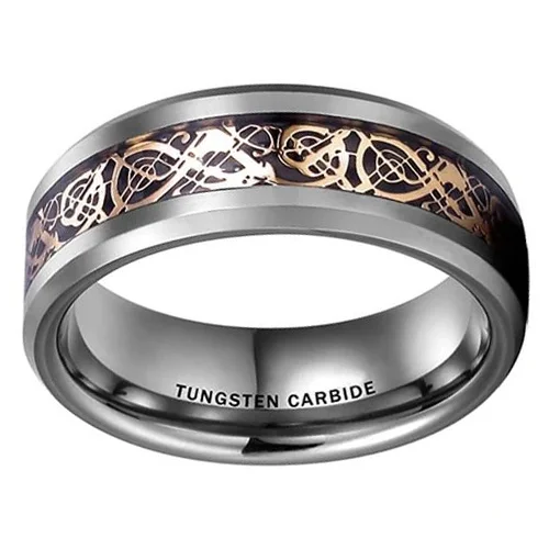 6MM 8MM Women Or Men's Celtic Dragon Knot Tungsten Carbide Wedding Rings with Rose Gold Resin Inlay
