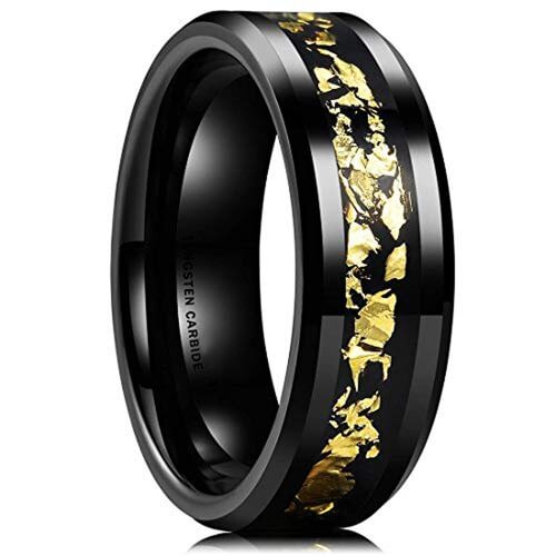 Women's Or Men's Tungsten Carbide Wedding Band Matching Rings,Wedding ring bands Black with Gold Foil Inlay.Tungsten Carbide Ring With Mens And Womens For Width 4MM 6MM 8MM 10MM