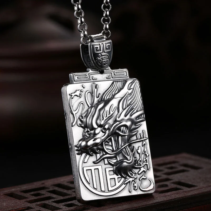 Dragon Blessing Strength 990 Sterling Silver Necklace Pendant
