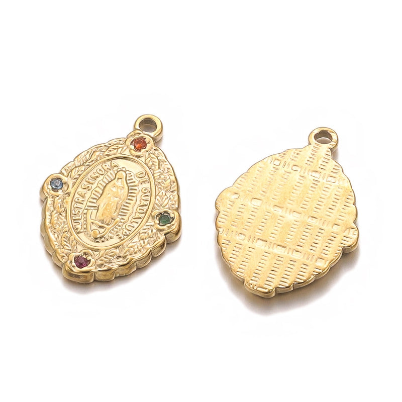 4 Pieces Per Pack 304 Stainless Steel Rhinestones Virgin Mary Color Block Pendant Jewelry Accessories