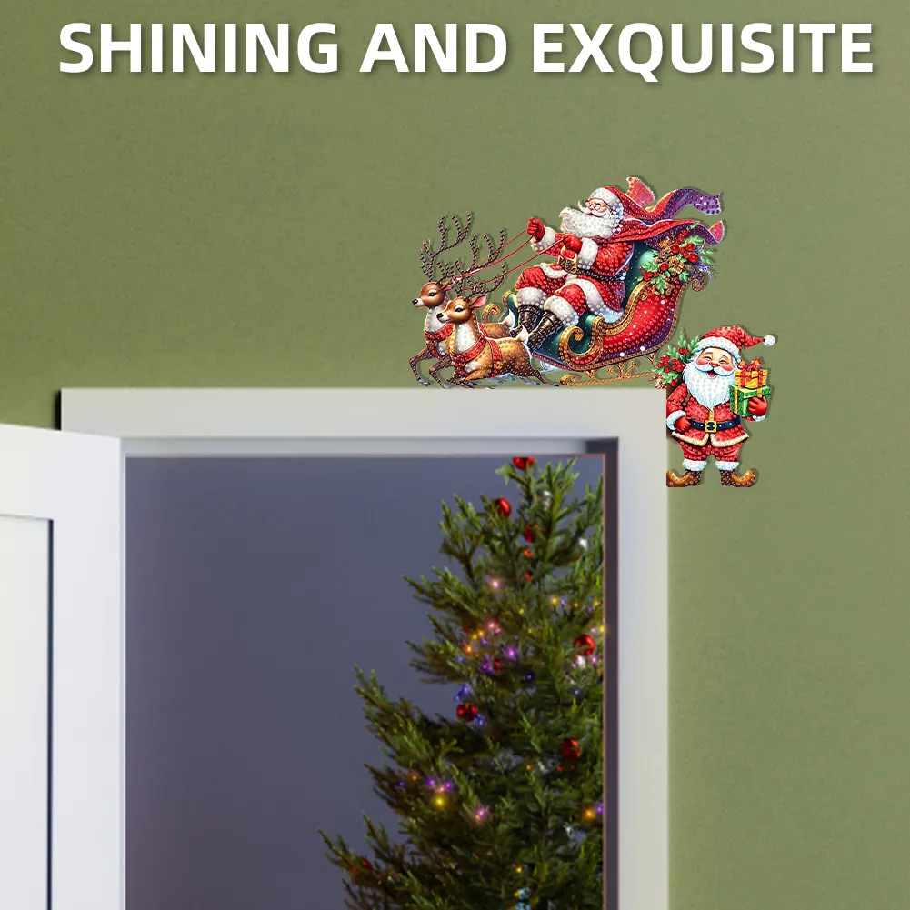 DIY Xmas Diamond Painting Wooden Door Pendants Decoration for Feiend Gifts (Elk)