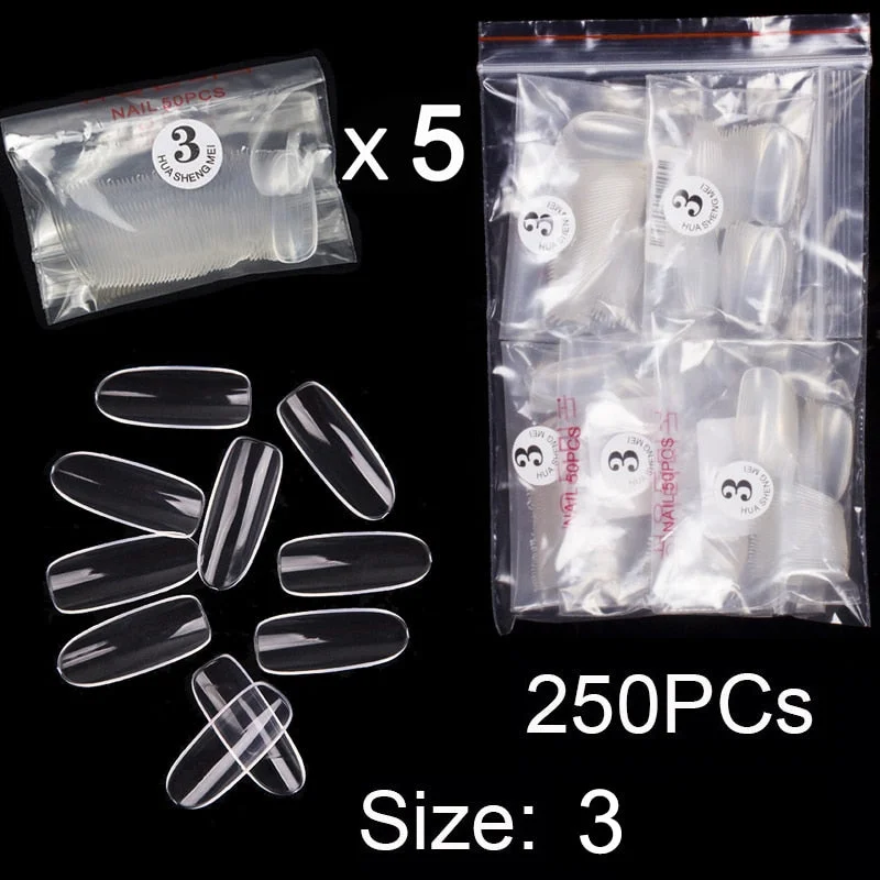 250 PCS Same Size Fake Nails Oval Shape False Nail Tips For Drawing Nail Design Acrylic Full Nails Art Size 0 1 2 3 4 Available-Nail Inspo