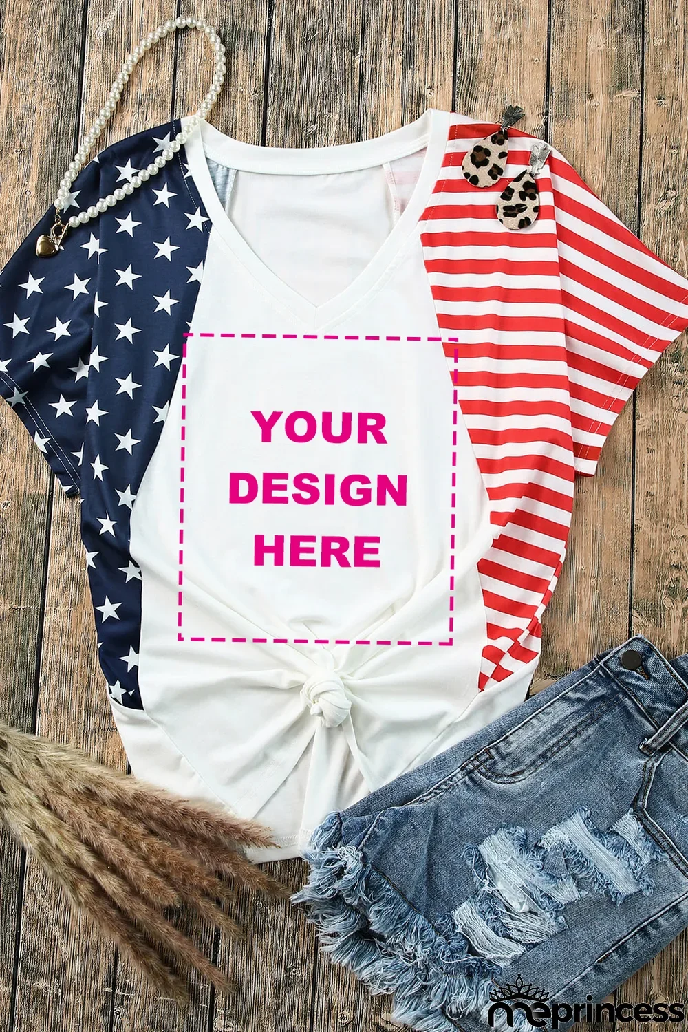 Blank Apparel - White The US Stars and Stripes V Neck Tee