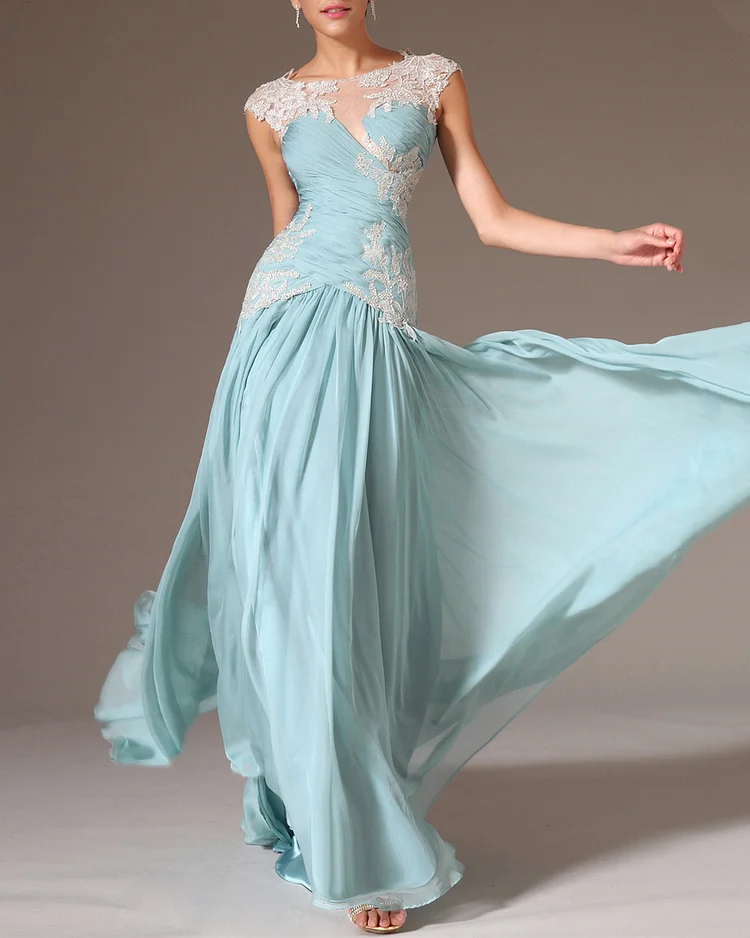Women's Luminous Sequined Lace Chiffon Maxi Dress