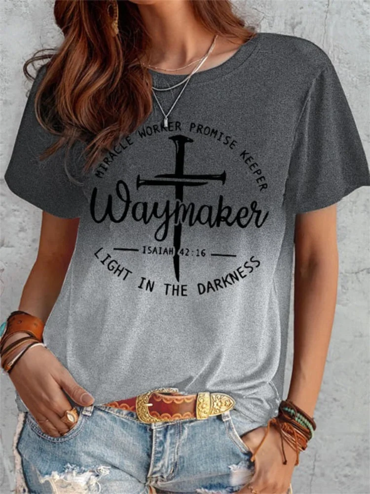 VChics Waymaker Faith Cross Print Gradient T Shirt