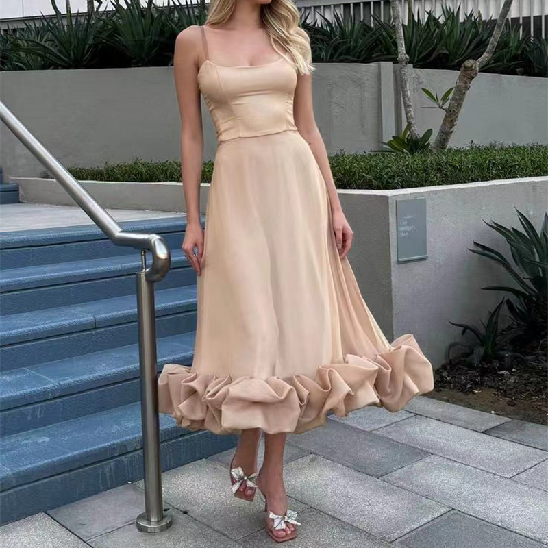 Mature Women Summer Fashion Suspenders Large Flower Swing Three-dimensional Flower A- Line Skirt Dress