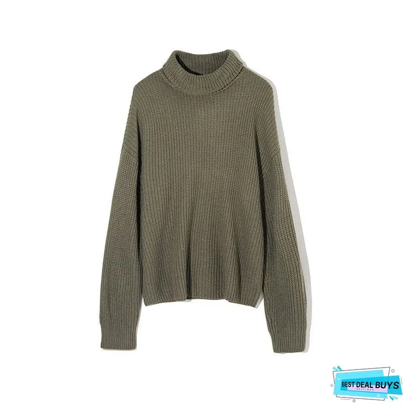 Christmas Gift WOTWOY Knitted Oversized Turtleneck Pullovers Women Autumn Winter Casual