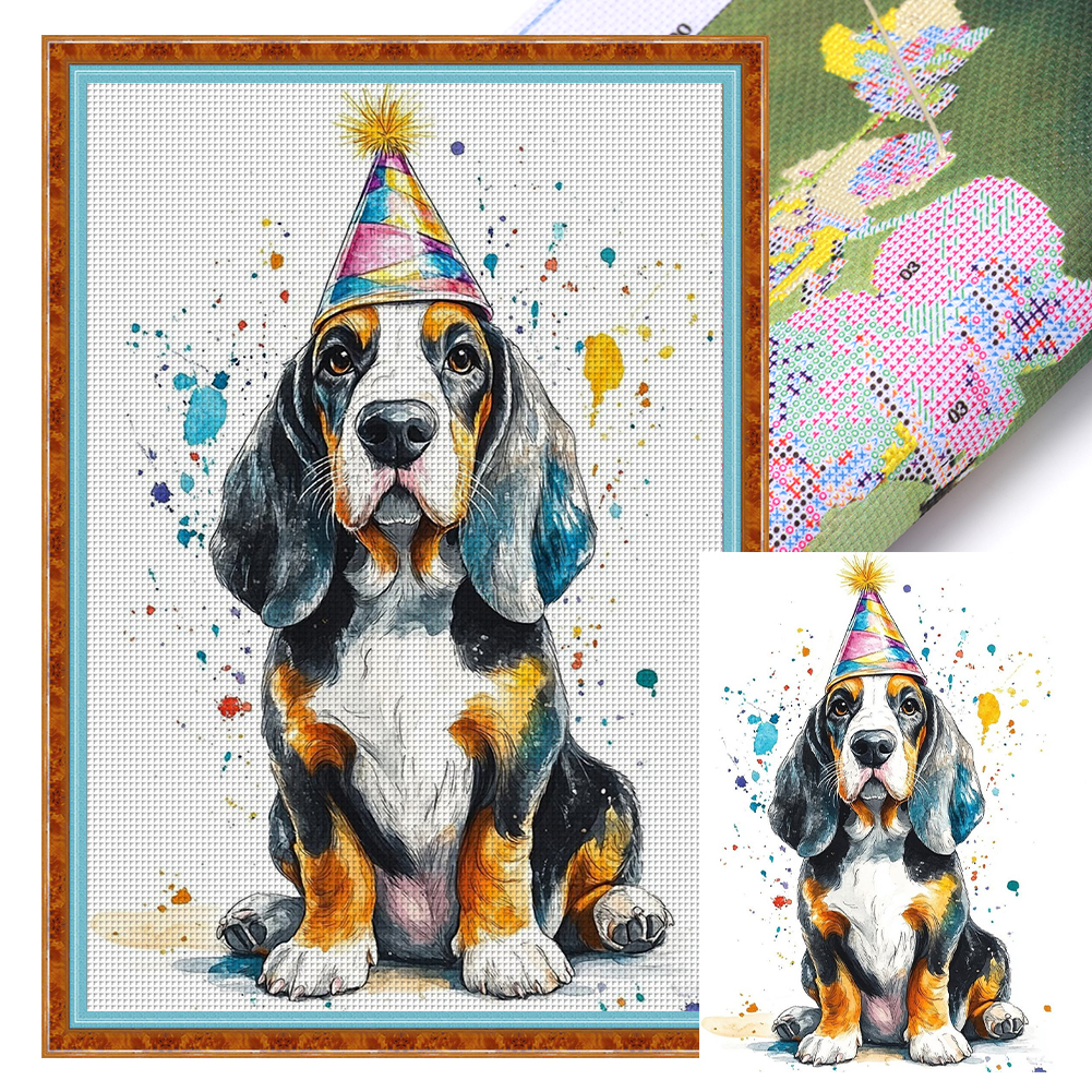 Flower Basset Hound Full 11CT Pre-stamped Canvas(40*60cm) Cross Stitch