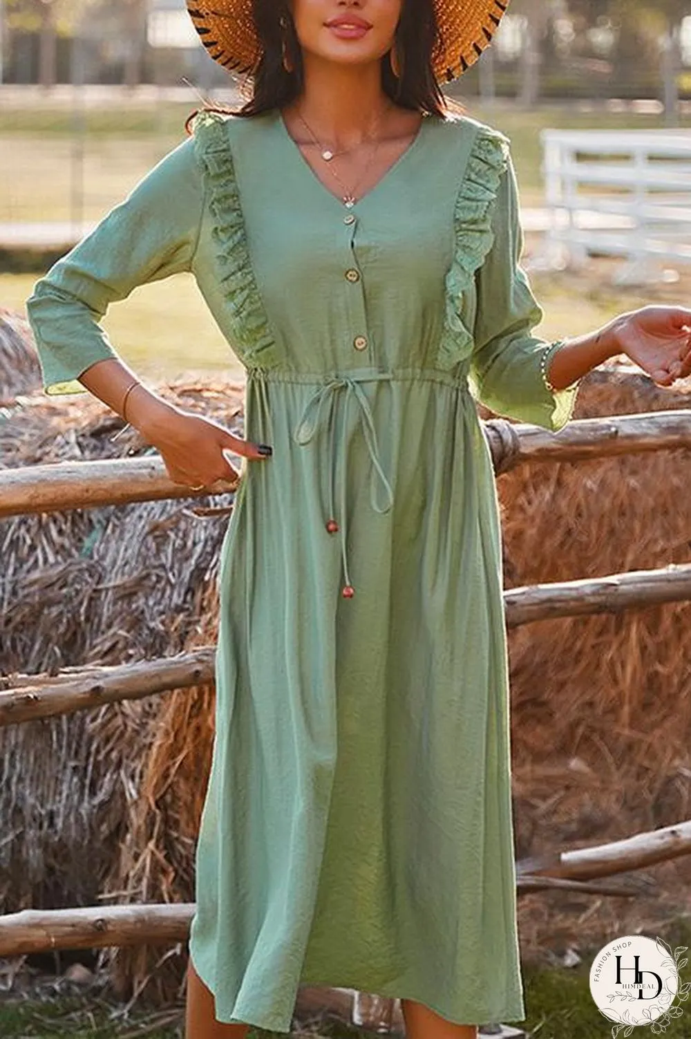 Bohemia Drawstring Waist Ruffle Holiday Dress