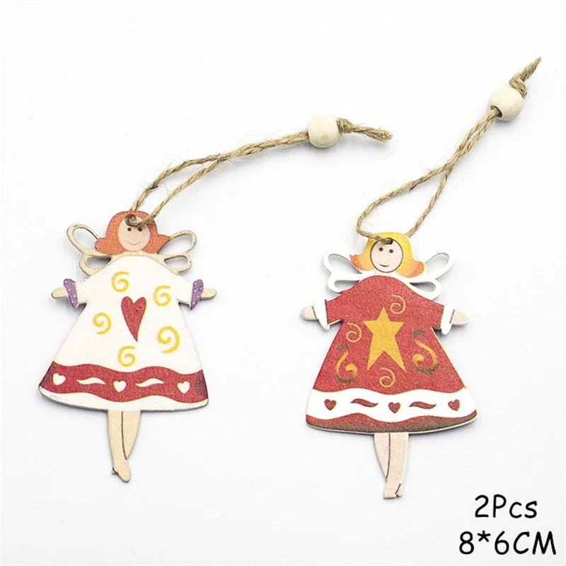 2022 New Year Xmas Elk Wood Craft Christmas Tree Ornament Noel Christmas Decoration for Home Wooden Pendant Navidad 2021 Gift