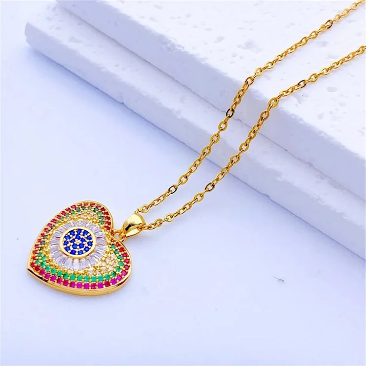 Rainbow Heart Charm Necklaces for Women Luxury Cyrstal Choker Long Stainless Steel Red Love Pendant Collares New Fashion Gifts