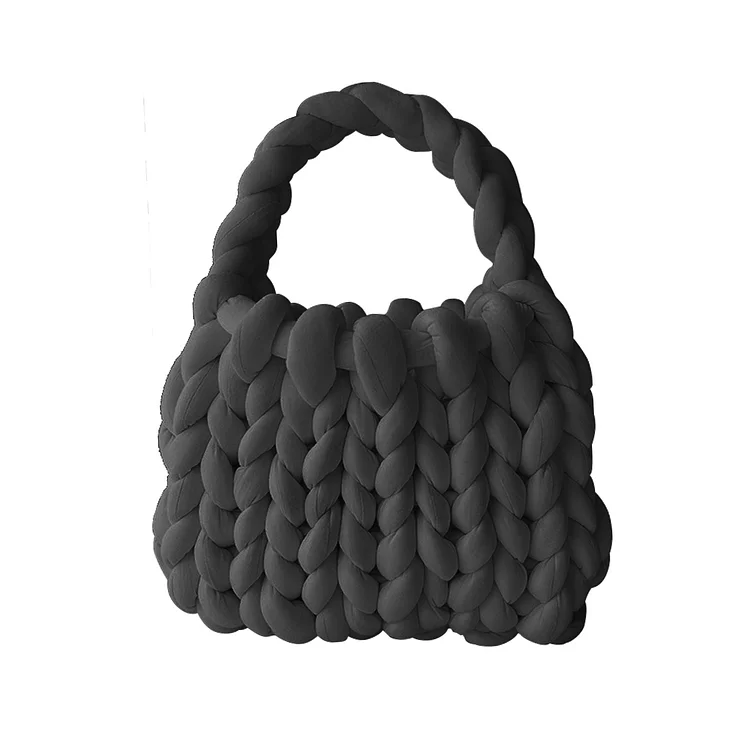 Women Hand-woven Bag Fashion Soft Icelandic Wool Shoulder Handbag Gift (Black)
