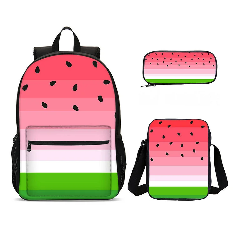 MayouLove Casual Cute Watermelon Girls Large School Backpack Lunch Box Shouder Bag Pen Bag 4PCS-Mayoulove