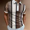 Gioiacombo&trade; Polo da uomo a manica corta con cerniera a righe estiva