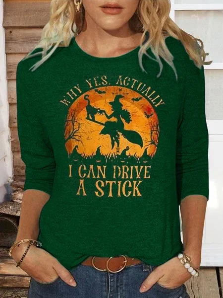 Womens Funny Halloween Witch Shirt, Yes I Can Drive A Stick T-Shirt socialshop