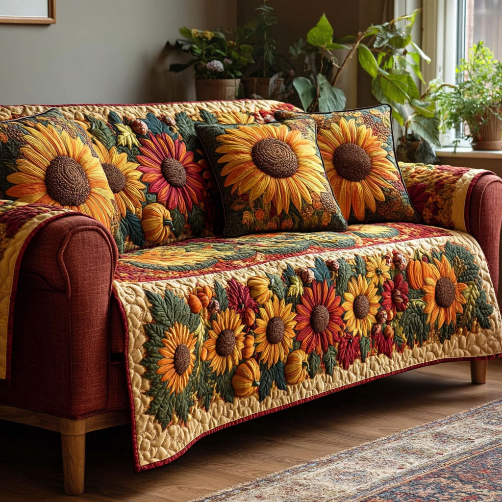 Golden Sunflowers Quilted Sofa Cover NCU0TV540 everthome