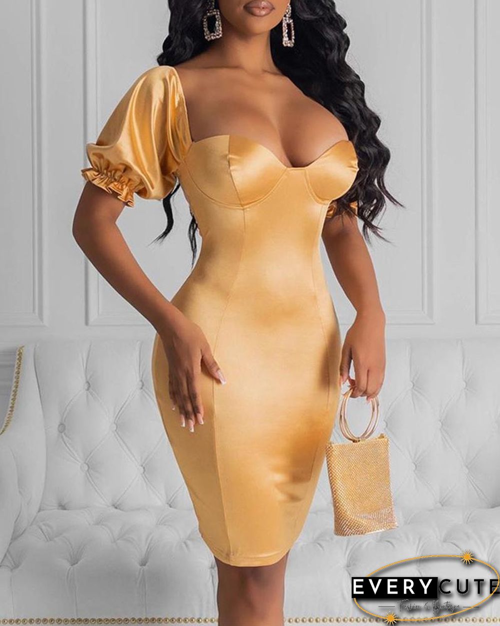 Solid Open Back Bodycon Dress