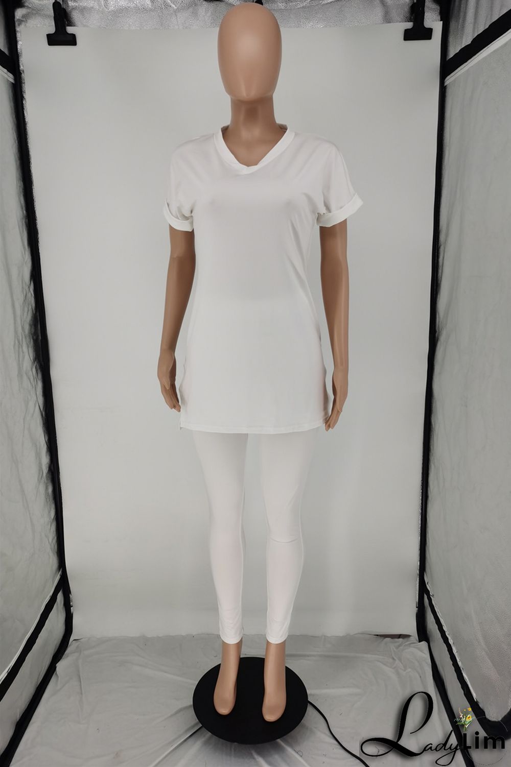 Milky Fashion Casual Solid Slit V Neck Short Sleeve Two Pieces