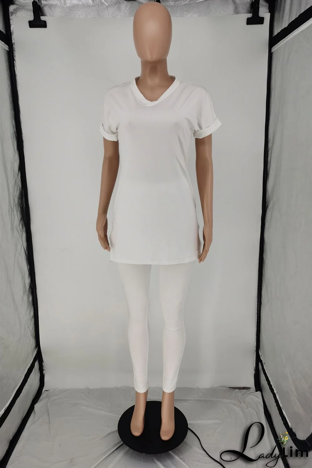 Milky Fashion Casual Solid Slit V Neck Short Sleeve Two Pieces