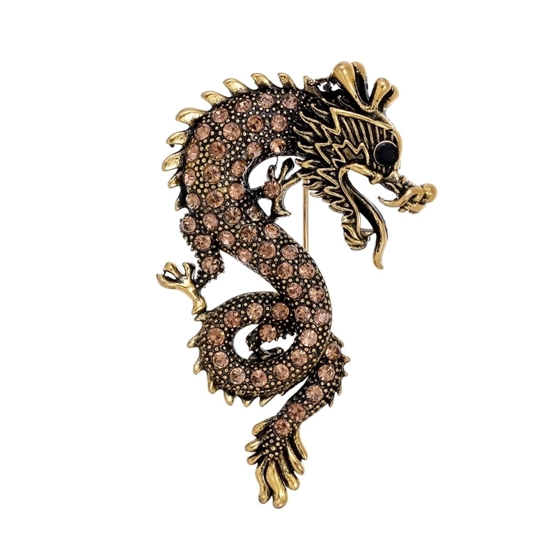 Chinoiserie Animal Dragon Alloy Inlay Rhinestones Pearl Adults Unisex Corsage Brooches Collar Pin