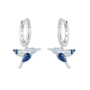 Blue Opal Hummingbird Hoop Earrings 925 Sterling Silver
