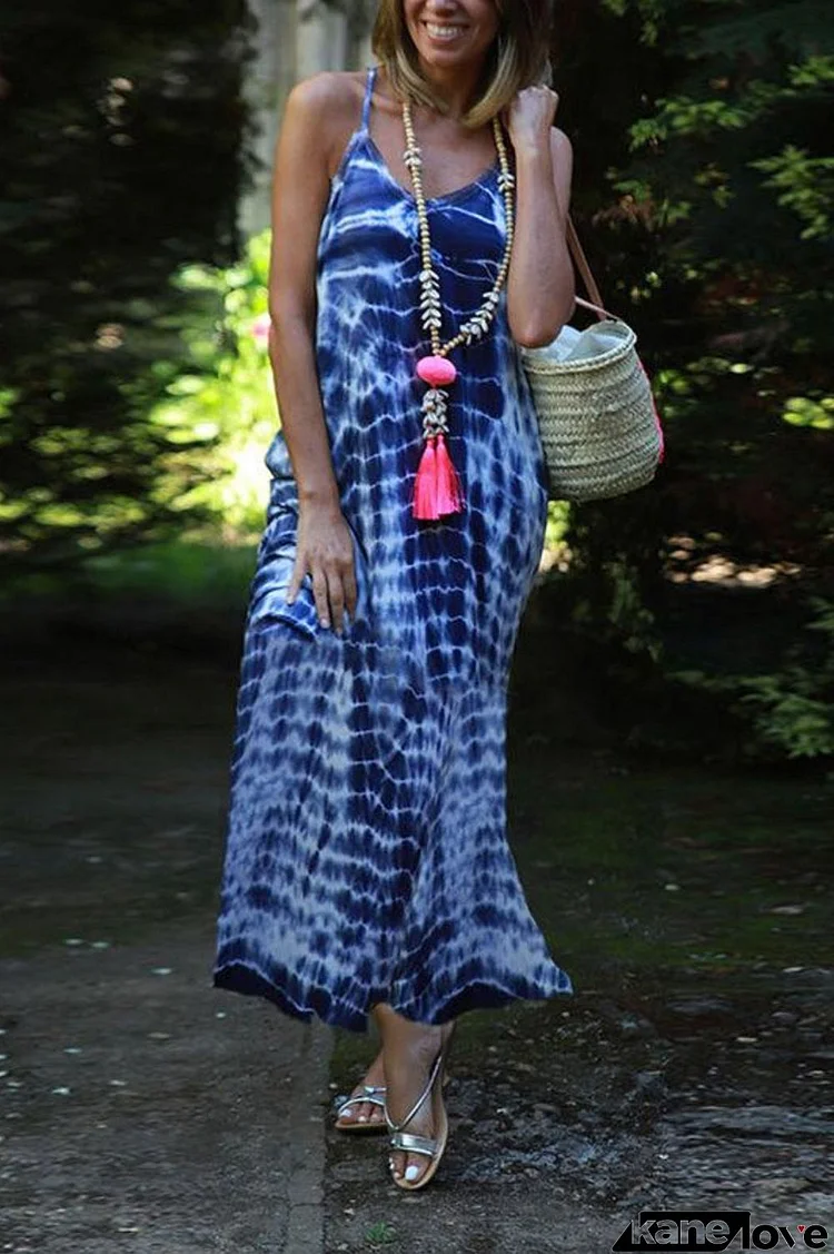 Tie Dye Stripe Casual Plus Size Maxi Dress