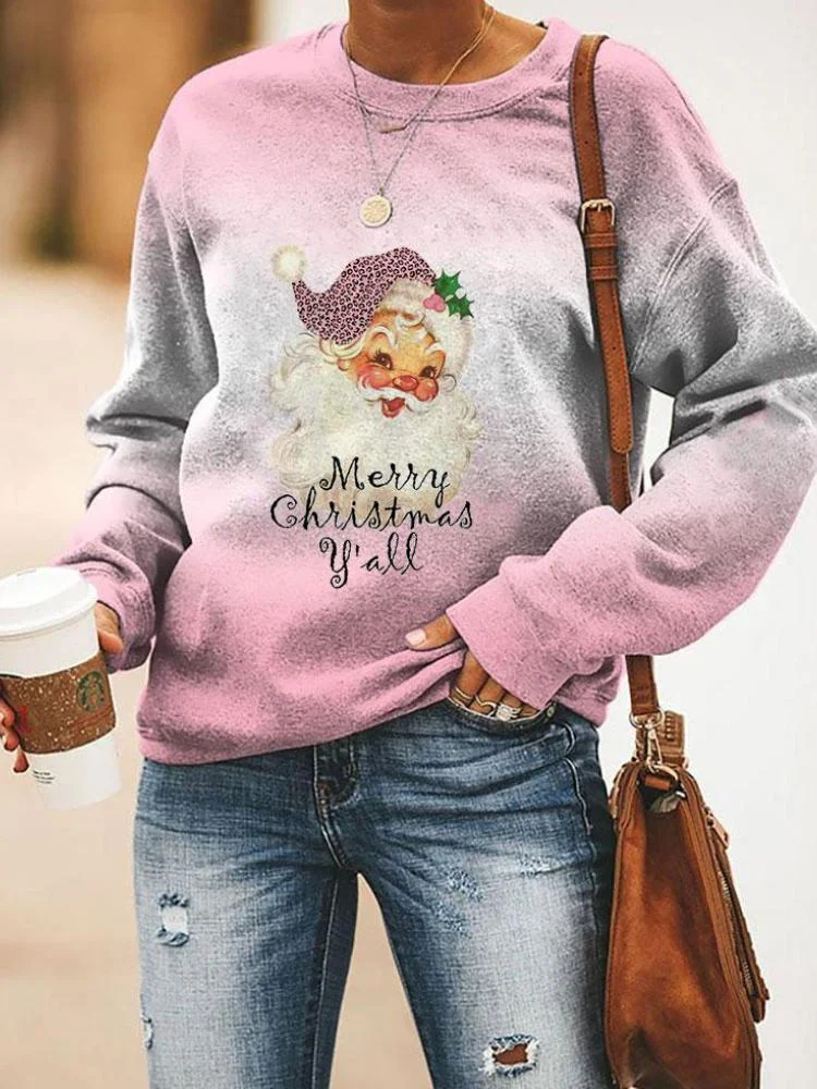 Women's Pink Santa Claus Letter Print Sweatshirt