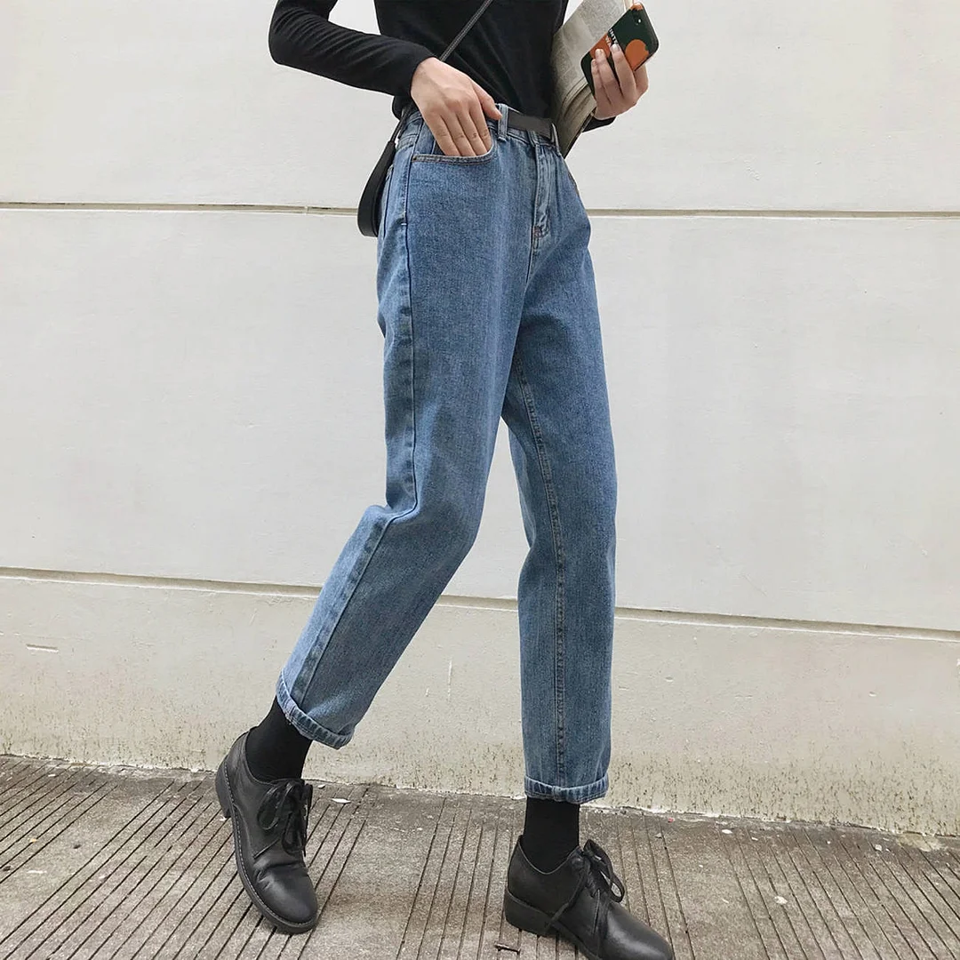 Plus Size Women High Waist Jeans Streetwear Vintage Black All Match 5XL Womens Korean Fashion Stretch Casual Trousers Boyfriend