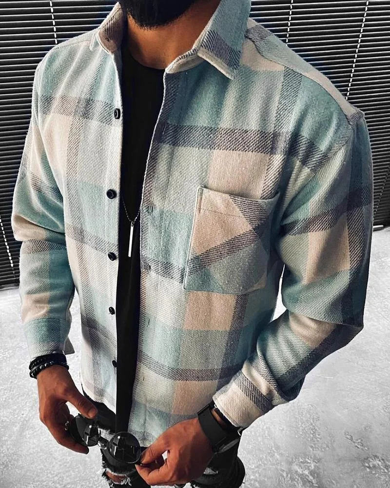 Men's Plaid Long Sleeve Shirt-05
