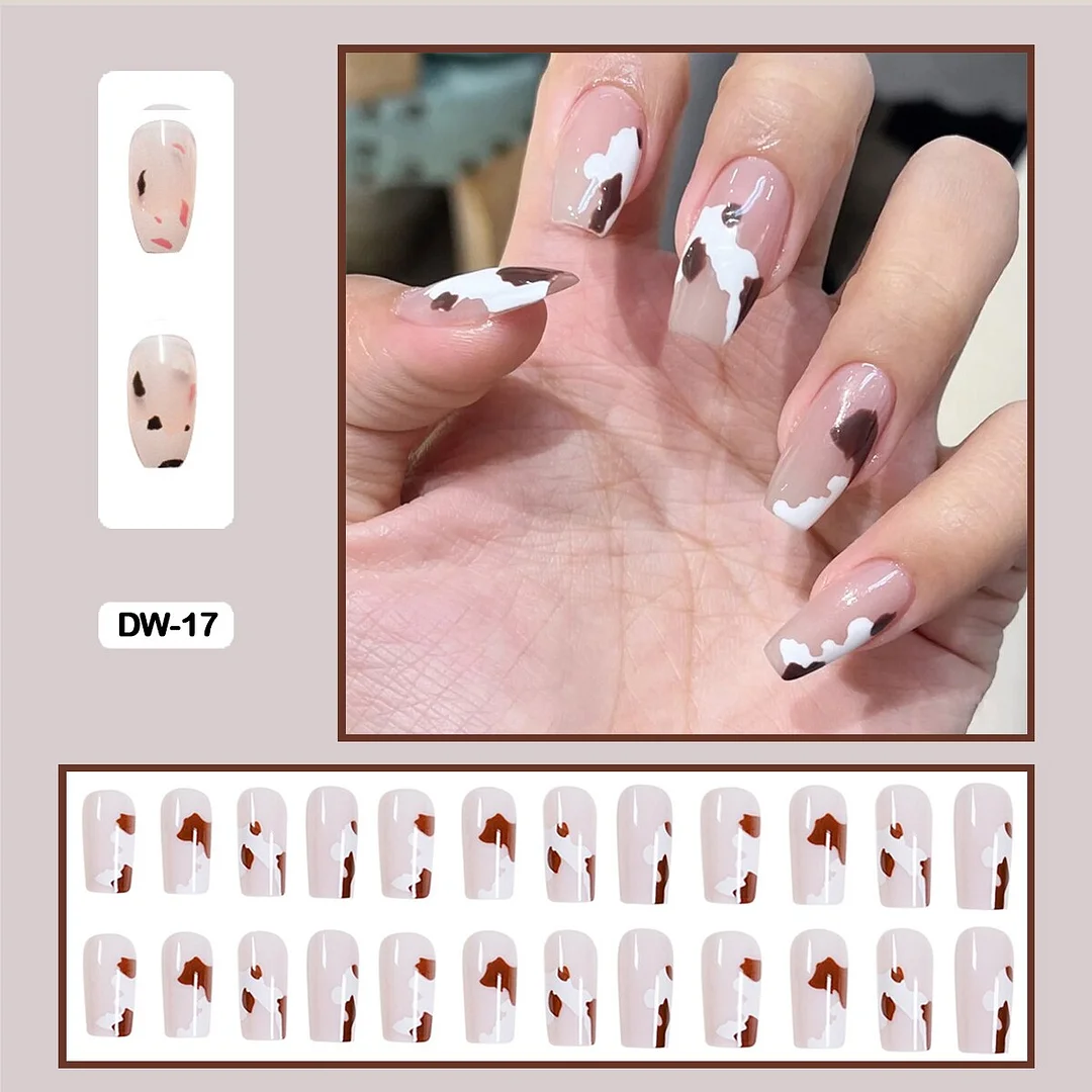 24Pcs Personality Painted Animal Pattern Cow Pattern Leopard Printed Wearable False Nails Fake Nails With Glue And Wearing Tools-Nail Inspo