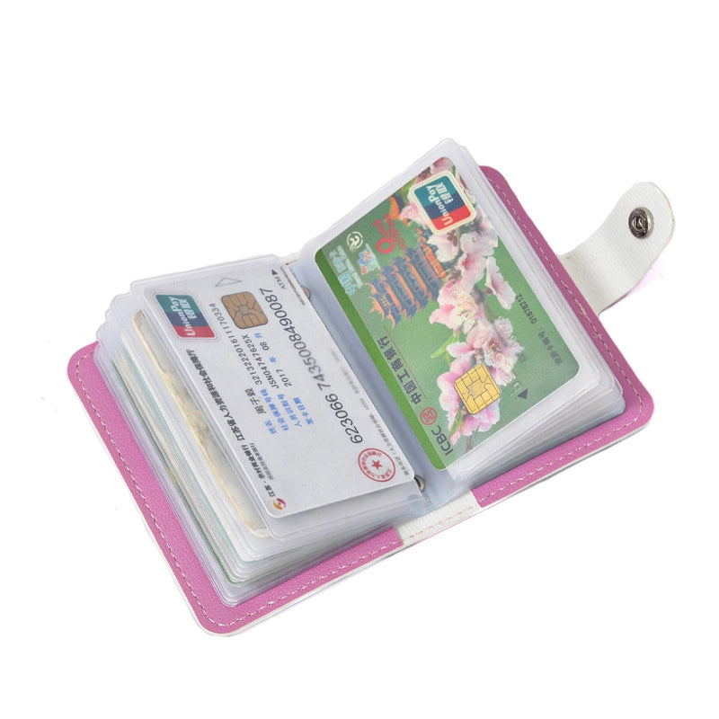 Women’s Heart Shape Flower Butterfly Pu Leather Pink Hidden Buckle Card Holders