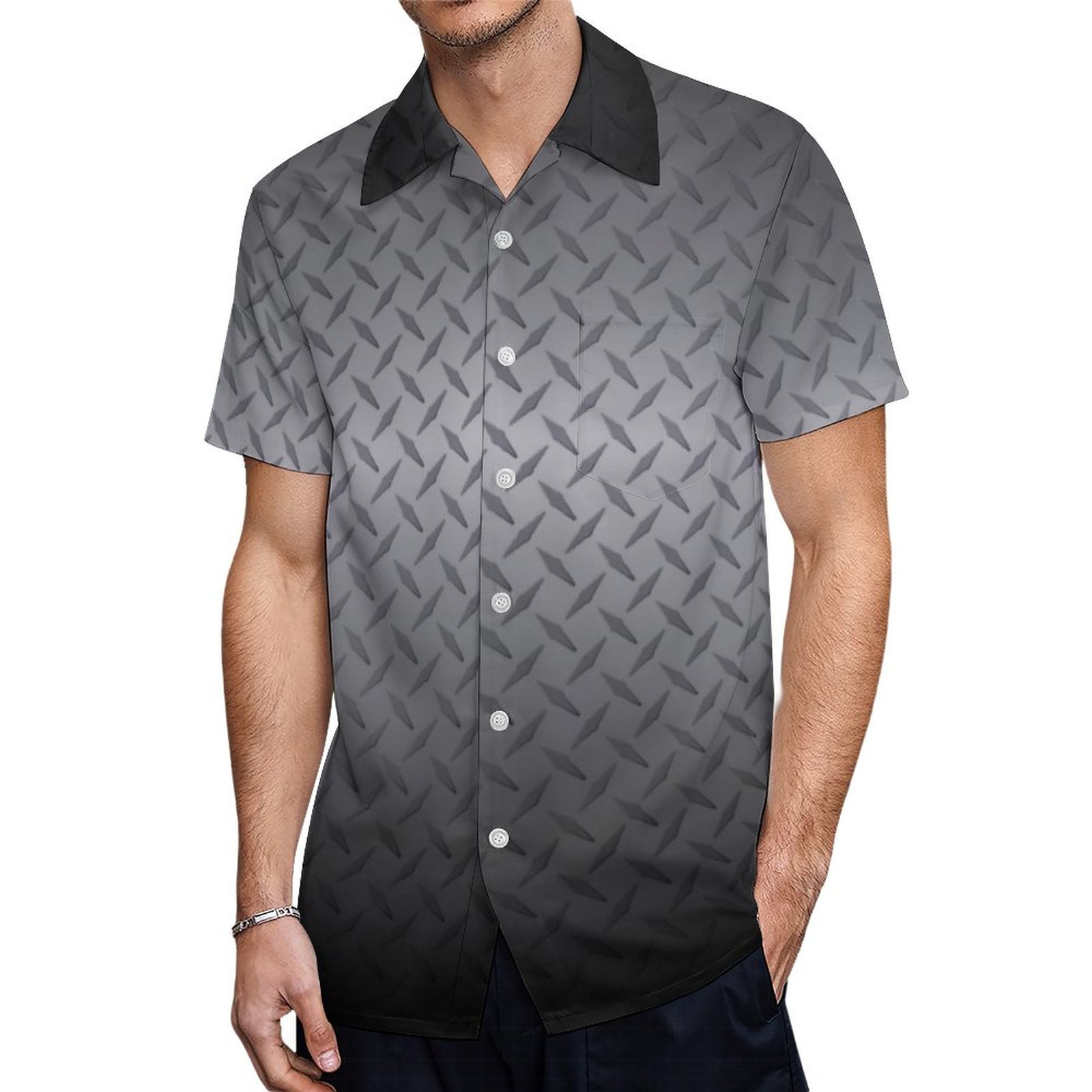 Ombre Steel Diamond Plate Pattern Hawaiian Shirt Mens Button Down Plus Size Tropical Hawaii Beach Shirts
