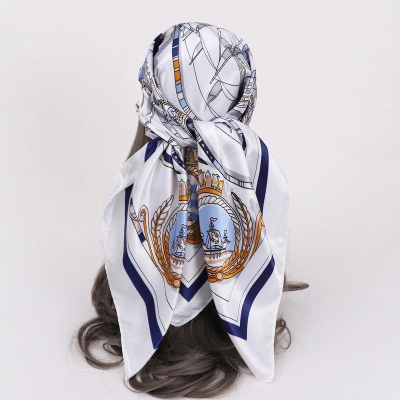 Women’s Vacation Plaid Satin Printing Silk Scarf