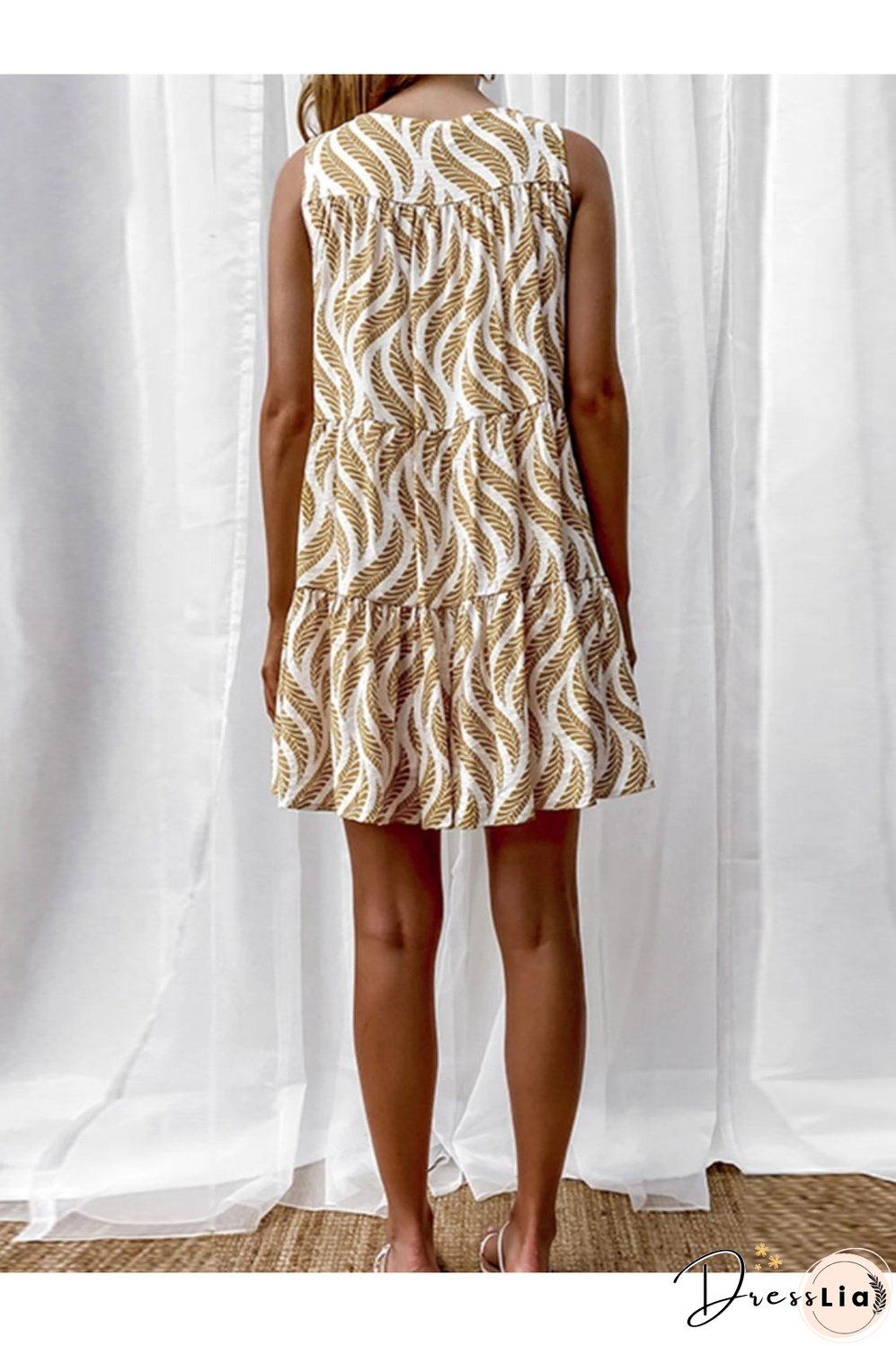 Printed V-Neck Sleeveless Mini Dress