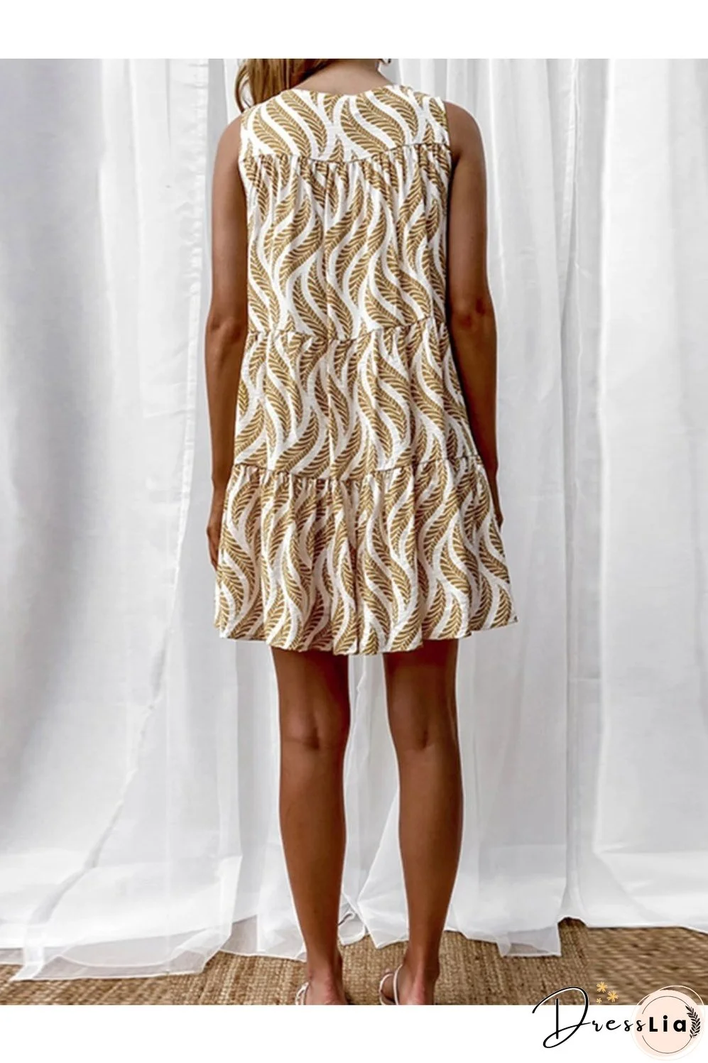 Printed V-Neck Sleeveless Mini Dress