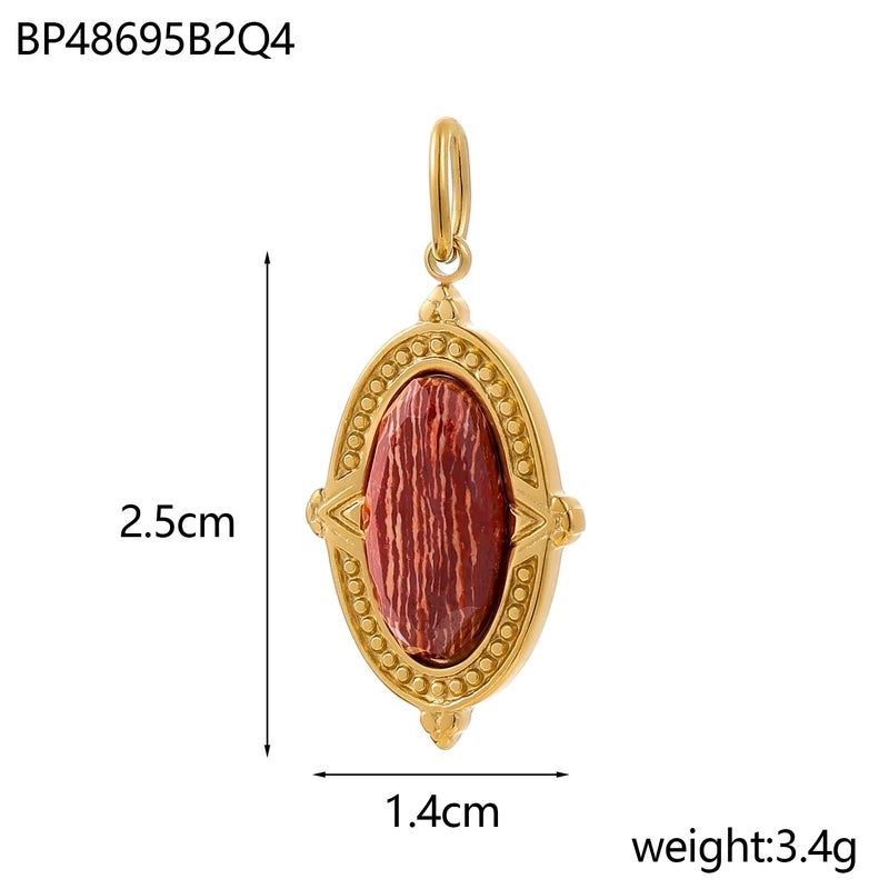 1 Piece 14*25mm 304 Stainless Steel Natural Stone Oval Pendant Jewelry Accessories