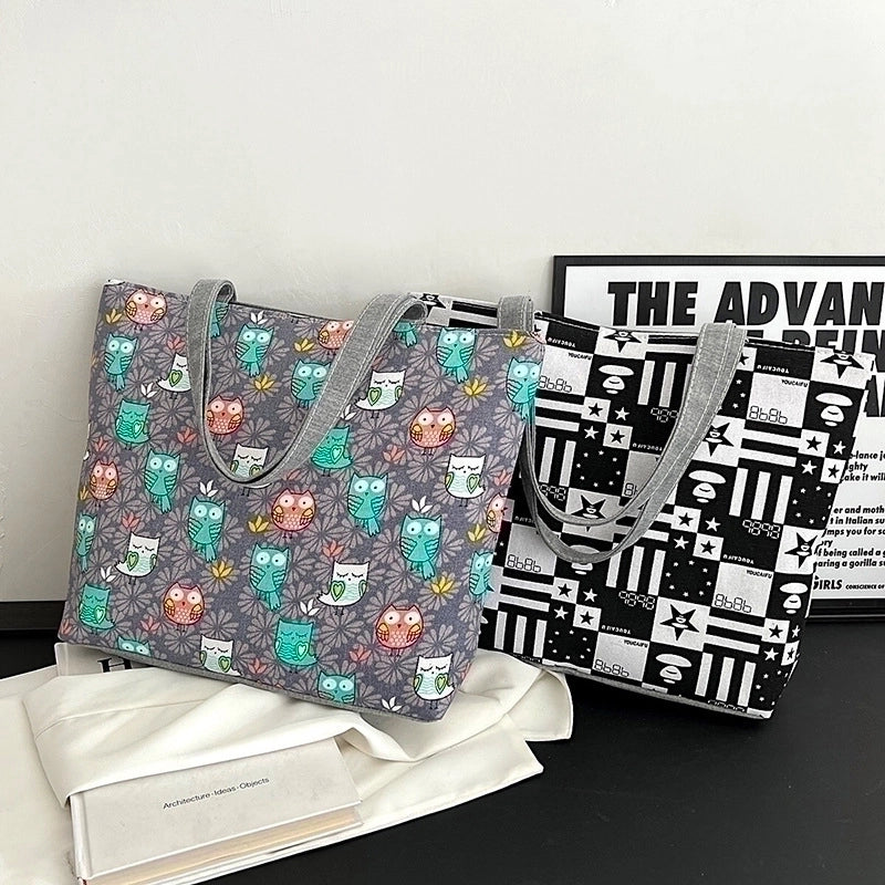 Women’s Streetwear Color Block Flower Canvas Shopping Bags