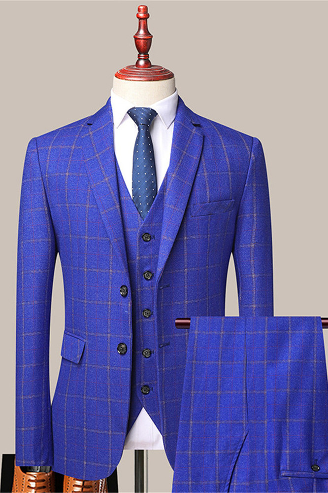 Daily Wear Royal Blue Prom Suit For Guys With Plaid Online - lulusllly