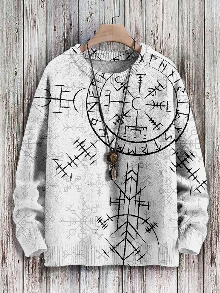 Men's Viking Compass Graphic Cozy Pullover Sweater