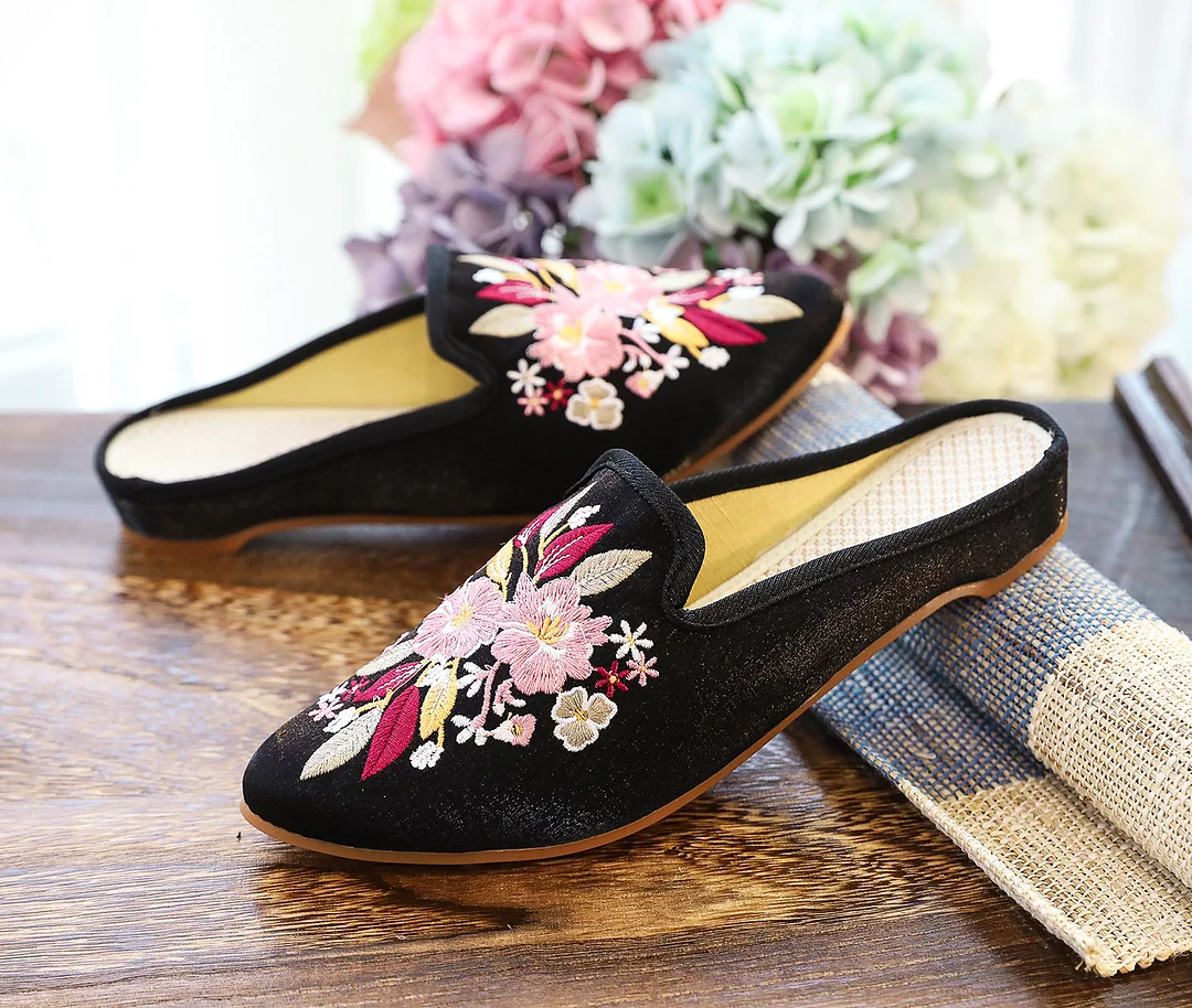 Zingj Zingj Single Shoes Cotton Shoes Pointed Shoes Muller Shoes Fashion National Style Women's Single Shoes Embroidered Cloth Shoes