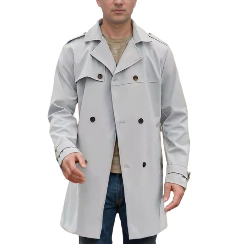Men's Solid Color Lapel Double-Breasted Long-Sleeved Trench Coat 95538087Y
