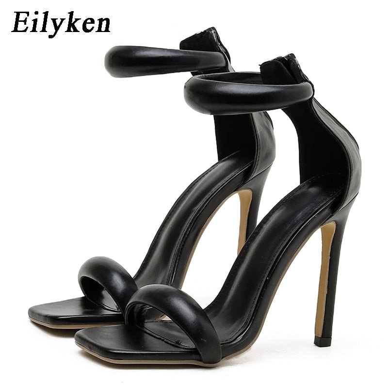 Eilyken Summer Silver Gold Peep Toe High Heel Women Sandals Sexy Buckle Strap Ankle-wrap Ladies Sandals Club Stripper Shoes