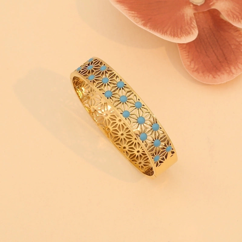 Vintage Style Minimalist Irregular 304 Stainless Steel 18K Gold Plated Turquoise Bangle In Bulk