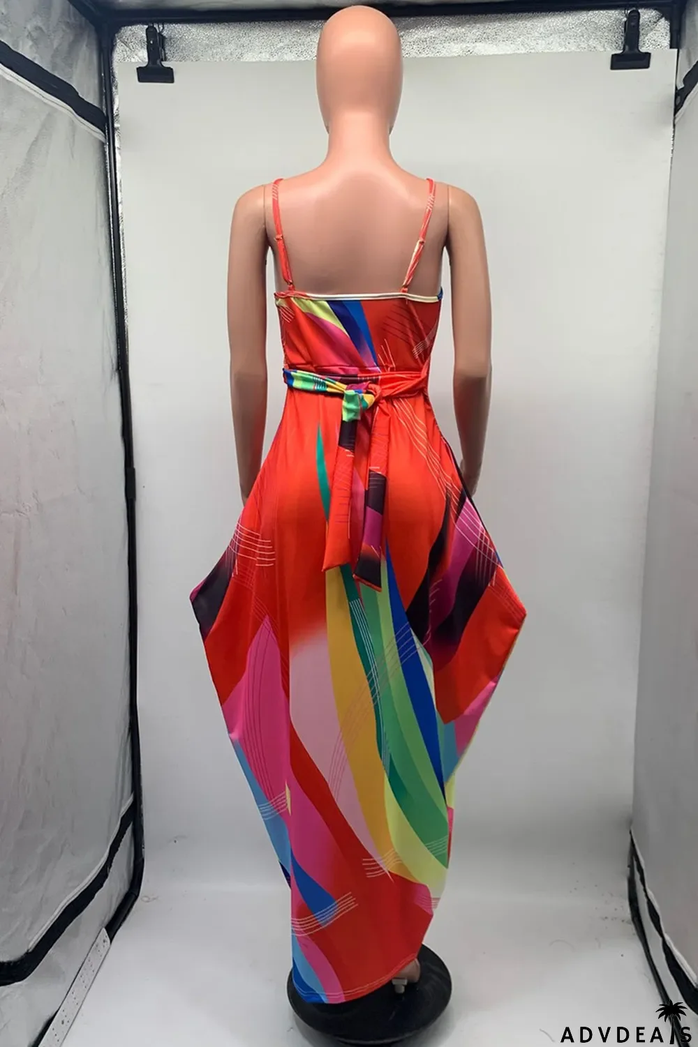 Red Fashion Sexy Print Backless Spaghetti Strap Sleeveless Dress