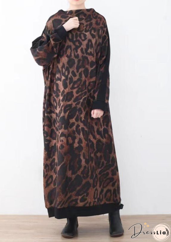 Vintage Khaki Knit Dresses Trendy Plus Size Patchwork Winter Dress